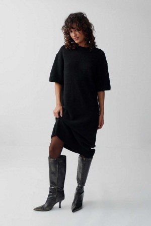 Black Women Gina Tricot Knitted T-shirt Dress | 28VIECYLA