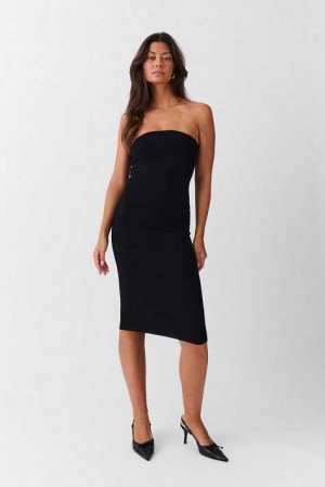 Black Women Gina Tricot Knitted Tube Dress | 69XEQWKFM