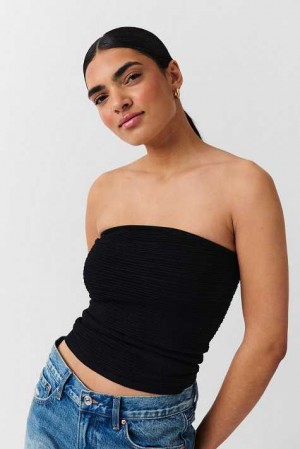 Black Women Gina Tricot Knitted Tube Top | 93OKVHBDC