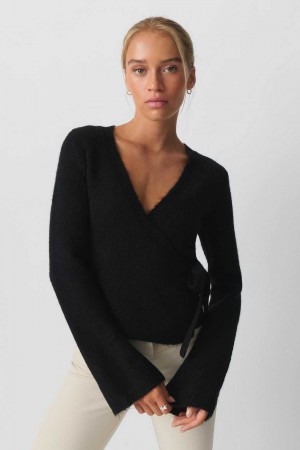 Black Women Gina Tricot Knitted Wrap Cardigan | 17AVULKWG