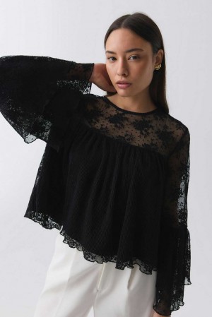 Black Women Gina Tricot Lace Blouse | 67DYKHSVU