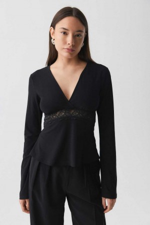 Black Women Gina Tricot Lace Detail Top | 23UNGJSIK