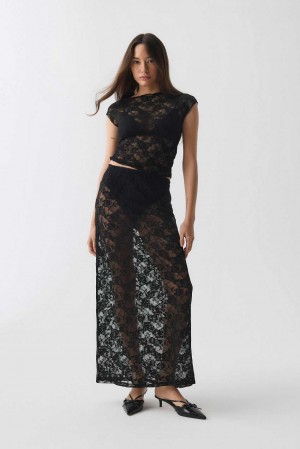 Black Women Gina Tricot Lace Maxi Skirts | 96DJRLVFN