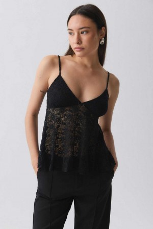 Black Women Gina Tricot Lace Tank Top | 50LCQUFIM