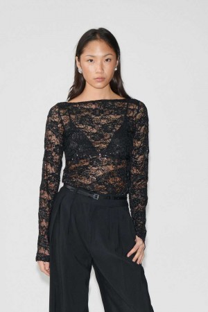 Black Women Gina Tricot Lace Top | 37AMHEQXL