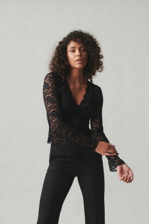 Black Women Gina Tricot Lace Top | 41IRZKWTV