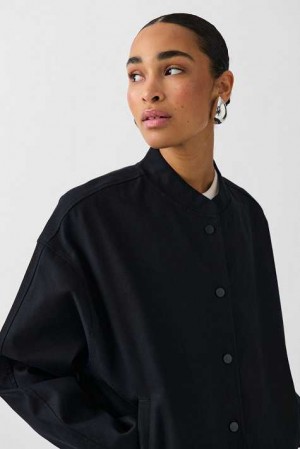 Black Women Gina Tricot Linen Blend Bomber Jacket | 68PICHVNU