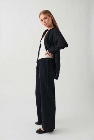 Black Women Gina Tricot Linen Blend Trousers | 24KEJMIHG