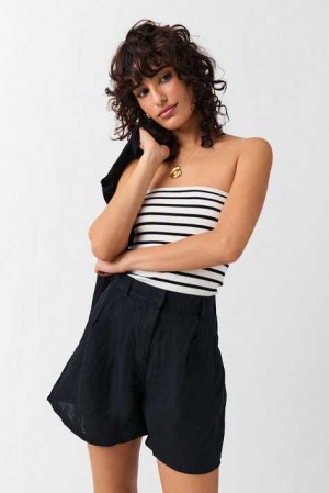 Black Women Gina Tricot Linen Shorts | 21DQRXMUI