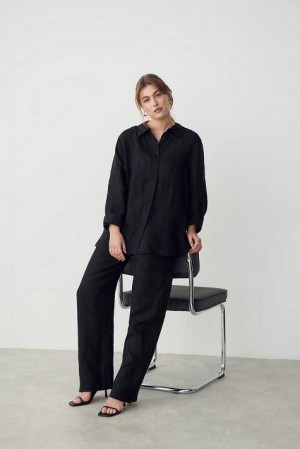 Black Women Gina Tricot Lovisa Linen Shirts | 52PDRBCLN