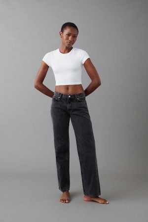 Black Women Gina Tricot Low Straight Petite Jeans | 04KZFLDHG