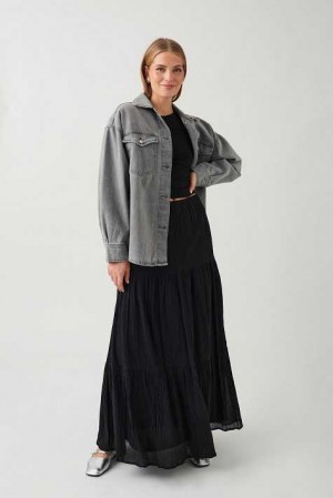 Black Women Gina Tricot Maxi Cotton Skirts | 92YHBUMNV