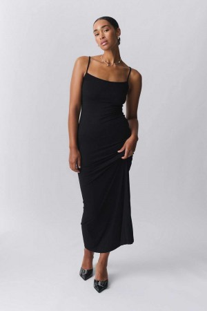 Black Women Gina Tricot Maxi Slip Dress | 70UOQLECZ