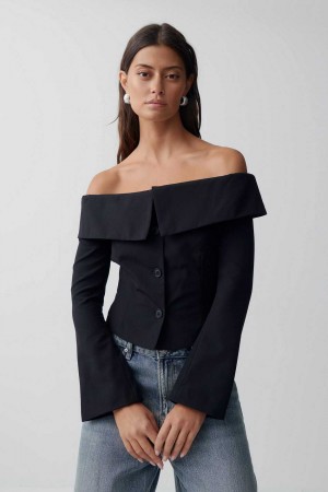 Black Women Gina Tricot Off Shoulder Blazer | 62AJCVXFO