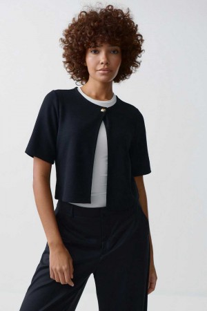 Black Women Gina Tricot One Button Top | 83LCDWRIJ