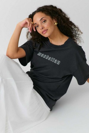 Black Women Gina Tricot Oversized Printed T Shirts | 32FHYQAKT