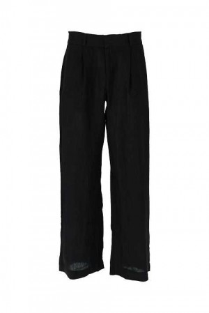 Black Women Gina Tricot Petite Linen Trousers | 09OEKGAMT