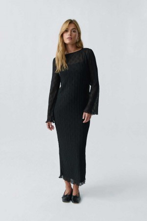 Black Women Gina Tricot Pleated Dress | 07MAKGBHQ