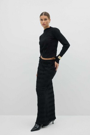 Black Women Gina Tricot Pleated Maxi Skirts | 79HWRXAEN