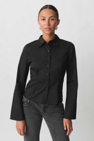 Black Women Gina Tricot Poplin Shirts | 03QJSKUNF