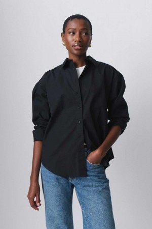 Black Women Gina Tricot Poplin Shirts | 36PMYUQVN