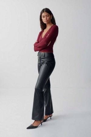 Black Women Gina Tricot Pu Bootcut Trousers | 59SLWACOB