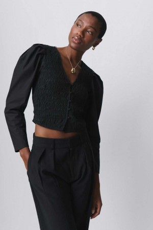 Black Women Gina Tricot Puff Sleeve Blouse | 53HJEGXSL