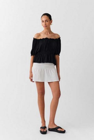 Black Women Gina Tricot Puff Sleeve Blouse | 40QMKXAUY