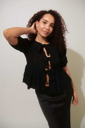 Black Women Gina Tricot Puff Sleeve Blouse | 60NTGJAIU