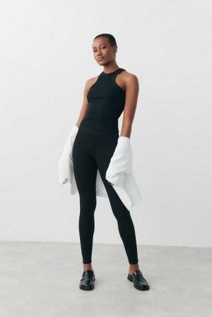 Black Women Gina Tricot Punto Di Roma Leggings | 05BOACFJS