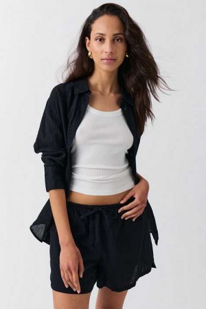 Black Women Gina Tricot Relaxed Linen Blend Shorts | 91NSYFKVT