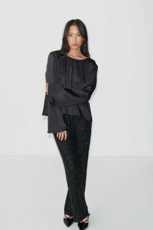 Black Women Gina Tricot Satin Blouse | 34PZUISRM