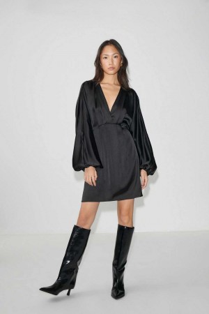 Black Women Gina Tricot Satin Mini Dress | 42EBVNUMW