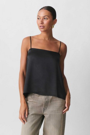 Black Women Gina Tricot Satin Tank Top | 08AMWBDJN