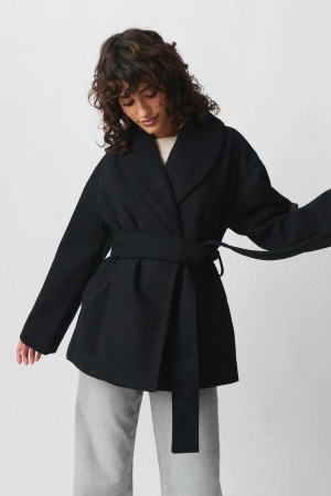 Black Women Gina Tricot Shawl Collar Short Coat | 07MRTJDPS