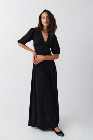 Black Women Gina Tricot Smock Maxi Skirts | 89ZPSCAUN