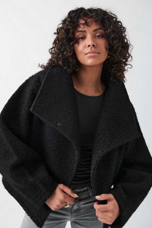 Black Women Gina Tricot Soft Boucle Jacket | 28ADHEMFT