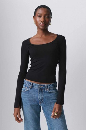 Black Women Gina Tricot Soft Touch Jersey Tops | 46SVRYOXN