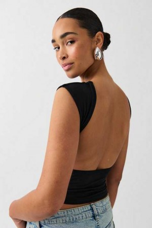 Black Women Gina Tricot Soft Touch Open Back Top | 58GWNTCLE