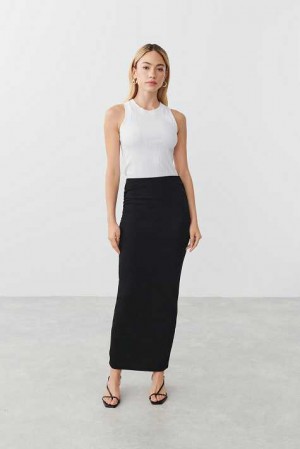 Black Women Gina Tricot Soft Touch Ruched Skirts | 51OHFCDKR