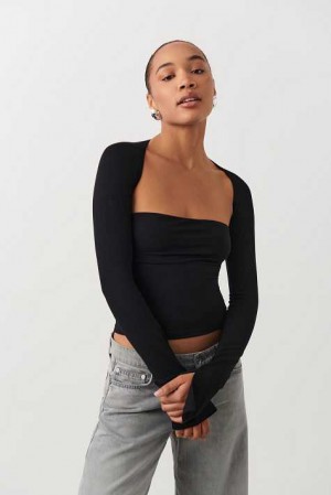 Black Women Gina Tricot Soft Touch Square Neck Tops | 60HPBNZDR