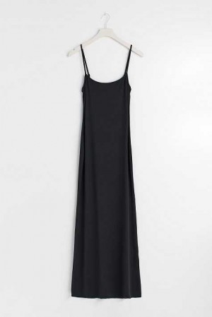 Black Women Gina Tricot Soft Touch Tall Maxi Slip Dress | 05MYELCXS