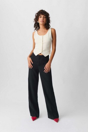 Black Women Gina Tricot Straight Viscose Trousers | 53BVPZTES