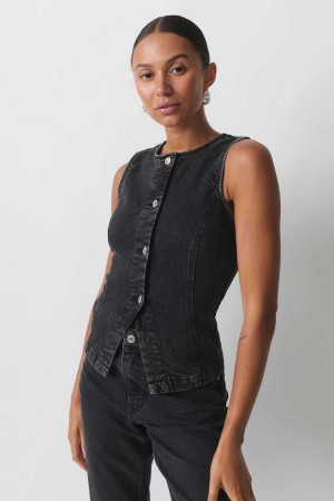 Black Women Gina Tricot Tailored Denim Vest | 20OJZYBWP