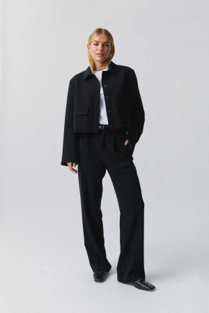 Black Women Gina Tricot Tailored Wide Trousers | 91DKOQNVZ