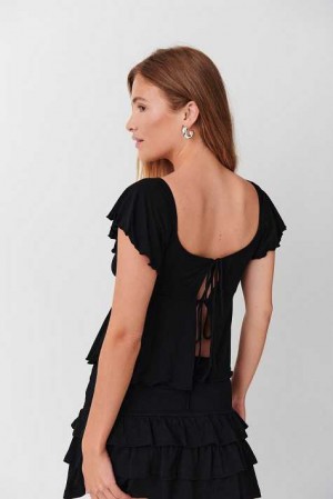 Black Women Gina Tricot Tie Back Top | 78COTXGDI