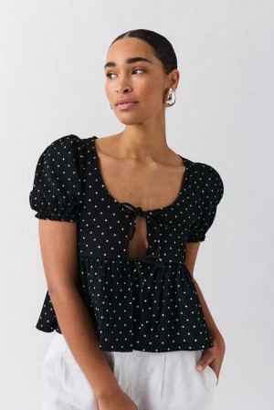 Black Women Gina Tricot Tie Front Blouse | 28XBAQYFR