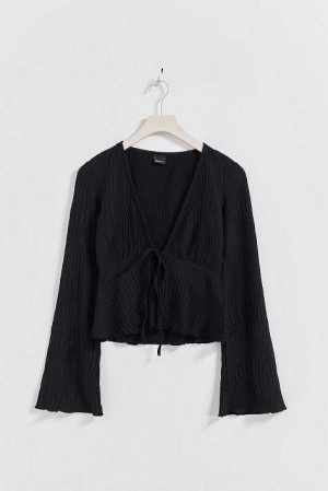 Black Women Gina Tricot Tie Front Top | 37XAQDKCS