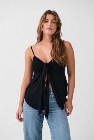 Black Women Gina Tricot Tie Tank Top | 10SOPECKD