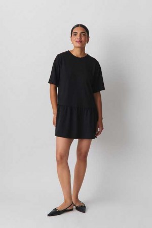 Black Women Gina Tricot T-shirt Dress | 57CFBXJNK